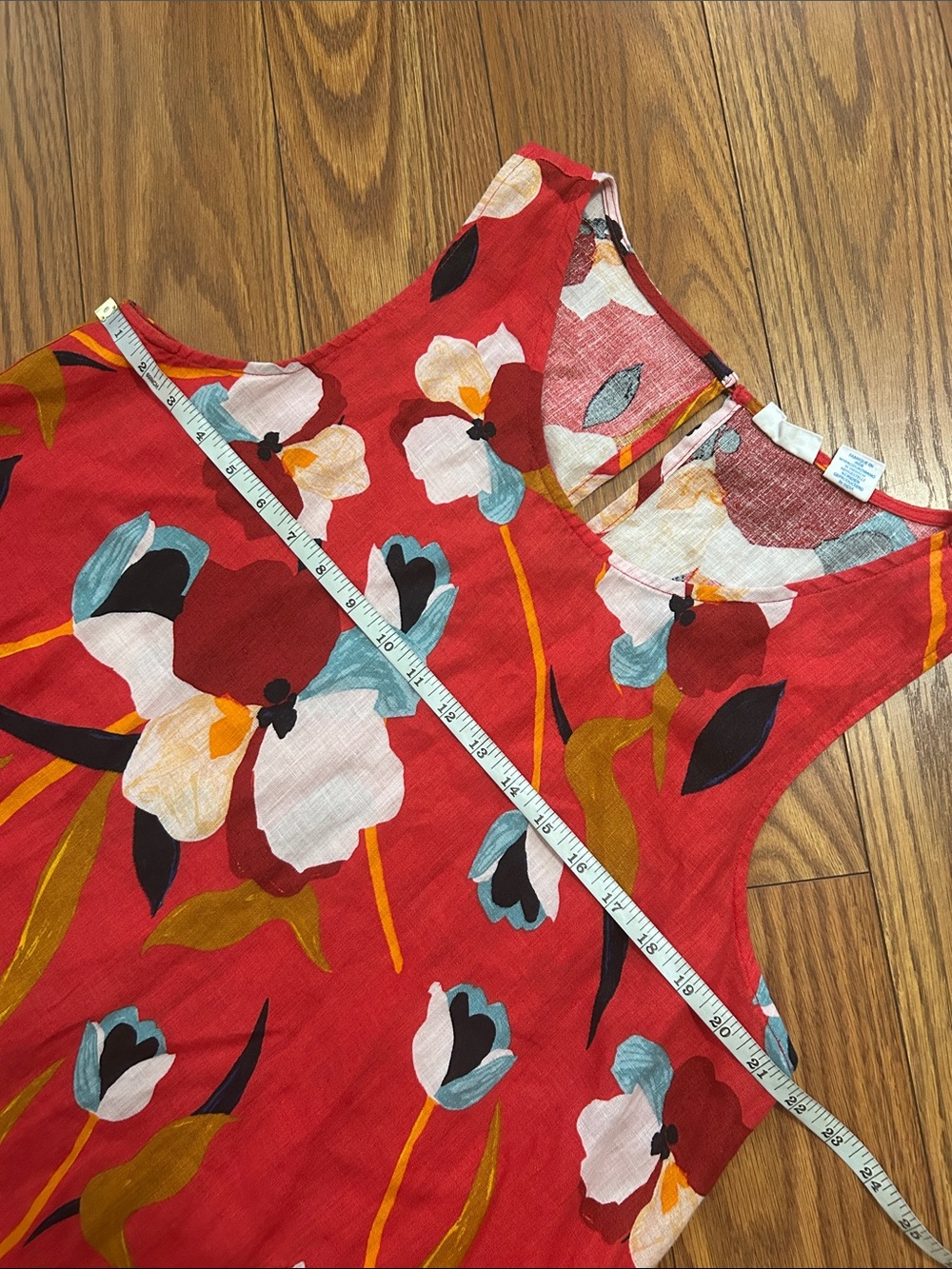 Sigrid Olsen Orange red tropical Island Floral 100% Linen dress knee high sizeXL - Picture 9 of 13